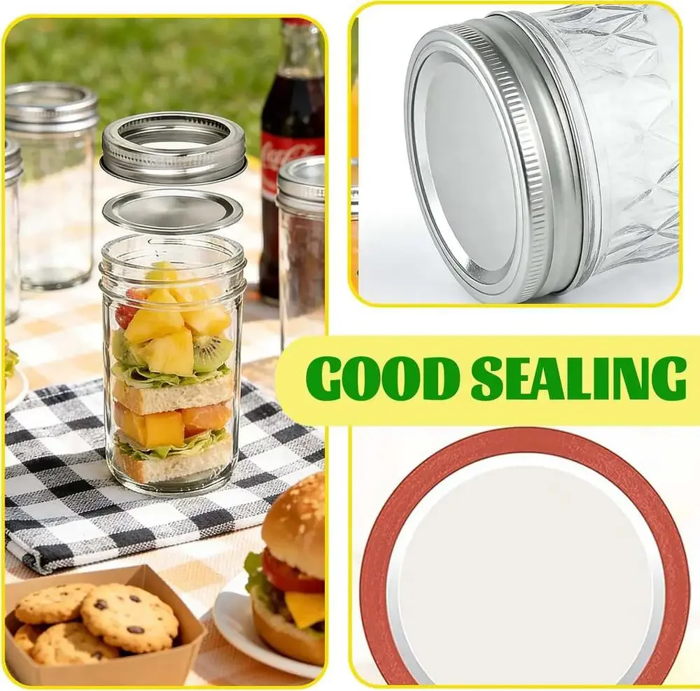 72 Pcs Mason Canning Lids with Rings Fits Ball Kerr More Food Grade Material